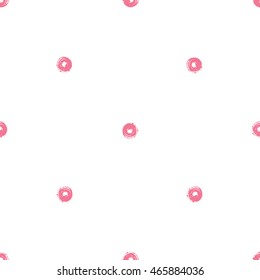 Vector seamless pattern with pink donut. Beautiful background for party, greeting paper card or banner. Hand drawn fashion sketch style. Objects on white backdrop.