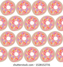 Vector seamless pattern of pink donuts on white backgroud