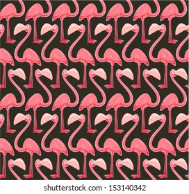vector seamless pattern with pink flamingo