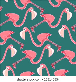 vector seamless pattern with pink flamingo
