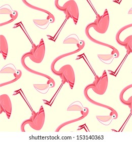 vector seamless pattern with pink flamingo