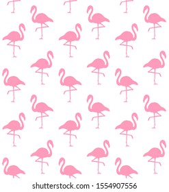 Vector seamless pattern of pink flamingo silhouette isolated on white background