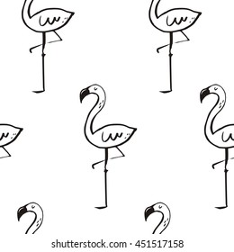 Vector Seamless pattern with pink flamingo