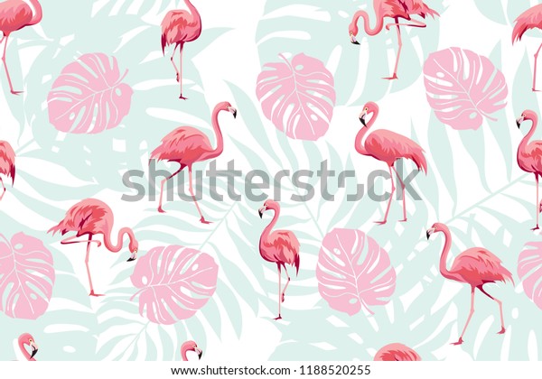 Vector Seamless Pattern Pink Flamingo Tropical Stock Vector