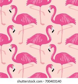 Vector seamless pattern with pink flamingos. Texture design