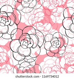 Vector seamless pattern with pink  flowers