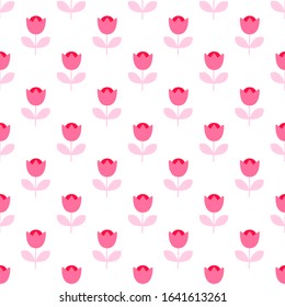 Vector seamless pattern with pink flowers; simple floral design for fabric, wallpaper, wrapping paper, textile, package, web design.