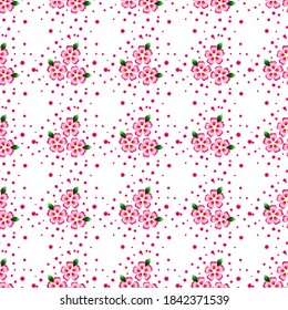 Vector seamless pattern with pink flowers on a white background. Use in fabric, wrapping paper, wallpaper, bags, clothes, dishes, cases on smartphones and tablets.