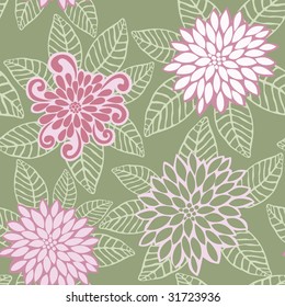 Vector Seamless Pattern of Pink Flowers