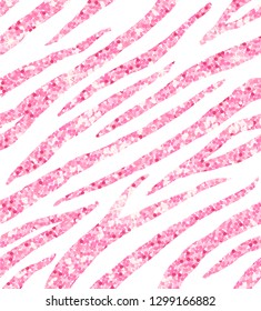 Vector seamless pattern of pink glitter zebra stripes isolated on white background 