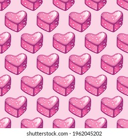 Vector seamless pattern with pink glossy heart candies.