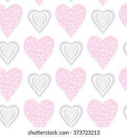 Vector Seamless Pattern with pink and gray heart icon isolated on a a white backgraund for site web page womens blog