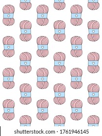 Vector seamless pattern of pink hand drawn doodle sketch knitting threads isolated on white background