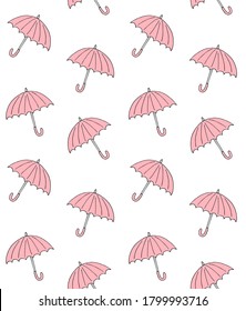 Vector seamless pattern of pink hand drawn doodle sketch umbrella isolated on white background