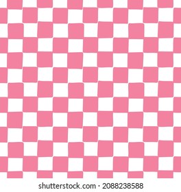 Vector seamless pattern of pink hand drawn sketch doodle chessboard checkered texture isolated on white background