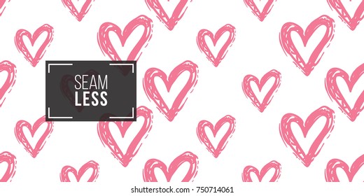 Vector seamless pattern with pink heart. Beautiful background for party, greeting paper card or banner. Hand drawn fashion sketch style. Objects on white backdrop.