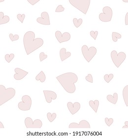 Vector of seamless pattern with pink hearts  on white background.