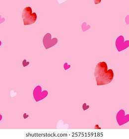 Vector seamless pattern with pink hearts in a chaotic arrangement for Valentine's Day Love, emotions, happiness, joy, feelings For textiles, gift wrap, packaging, banner, blog, wallpaper, card, fabric