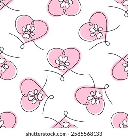 Vector seamless pattern with pink hearts and pet paw prints. Perfect for animal lovers, pet adoption, veterinary themes, and cute backgrounds.