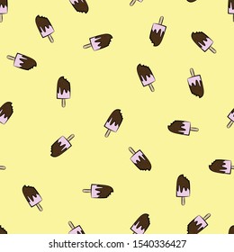 Vector seamless pattern with pink ice cream with chocolate sauce and sprinkles on top