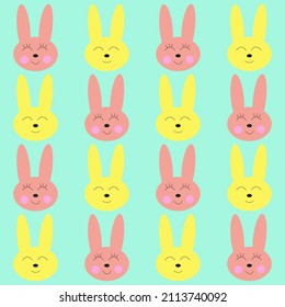 Vector seamless pattern with pink and jelly bunnies on a blue background.
