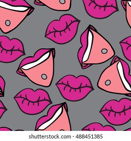Vector seamless pattern, pink lips.Eps10.