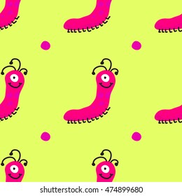 Vector seamless pattern with pink monsters on yellow background. Elements for design