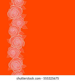 Vector seamless pattern in pink and orange colors. Watercolor vertical floral image with copy space (place for your text) and pink and orange rose flowers.