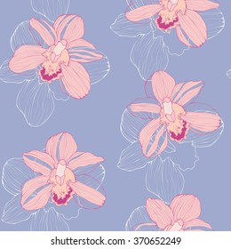 vector seamless pattern with pink orchids, tender tropical background, floral seamless wallpaper in trendy colors of pantone 2016