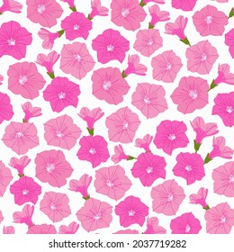 Vector Seamless pattern of Pink Petunia Flower in Summer Spring autumn in tropical garden for fabric, textile, stationary, fashion design print, shirt, kimono, apparel, clothing, home decor etc.