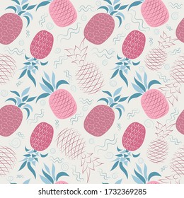 Vector seamless pattern with pink pineapples on a gray background. Can be used for textile, greeting business card background, phone case print