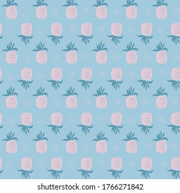 Vector seamless pattern with pink pineapples on a blue background. Can be used for textile, greeting business card background, phone case print