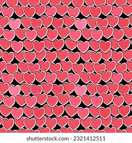 Vector. seamless pattern. Pink and Red hearts on Black background. Valentine’s Day concept.