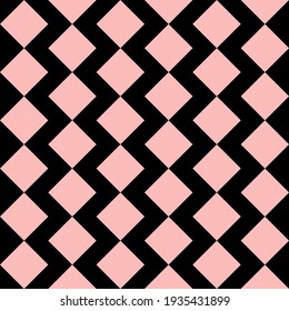 Vector seamless pattern with pink rhombus shapes tiling. Repeating minimalistic geometric zigzag lines texture. Abstract monochrome background design.