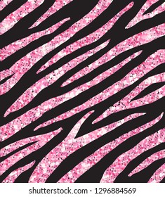 Vector seamless pattern of pink rose glitter zebra or tiger stripes isolated on black background 