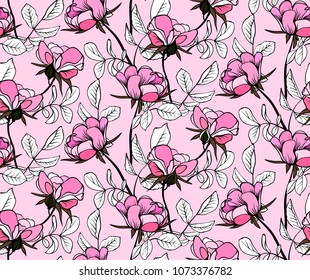 Vector seamless pattern pink roses