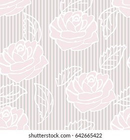 vector of seamless pattern with pink roses on striped background