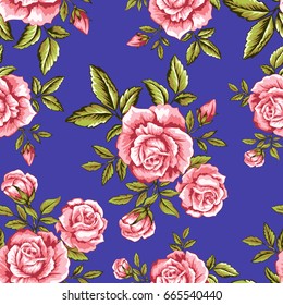 Vector seamless pattern with pink roses. Beautiful background with flowers for design