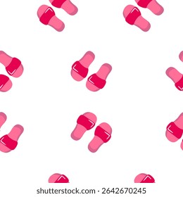 Vector seamless pattern of pink sandals on white background, perfect for summer fashion, fabric prints, or beach-themed designs.
