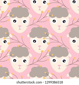 vector seamless pattern with pink sheep 