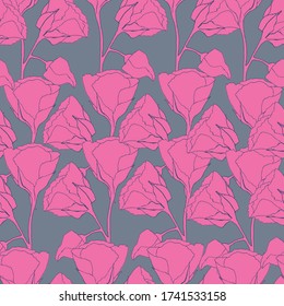 Vector seamless pattern with pink silhouettes of flowers. Convenient for ceramic tile wallpapers, pattern fills, web page backgrounds