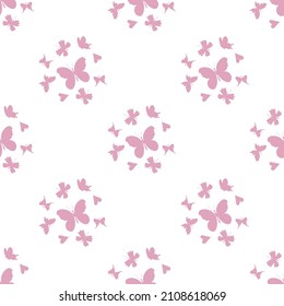 Vector seamless pattern with pink silhouettes of butterflies for Valentine's Day background.Simple print with summer insect in doodle style.Design for packaging,textiles,wrapping paper,scrapbook.