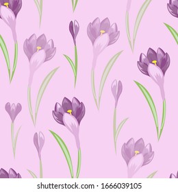 Vector seamless pattern -pink  spring crocus, mask added, image can be edited