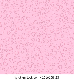 Vector seamless pattern with pink striped heart outlines on light pink background. Valentine's Day wallpaper.