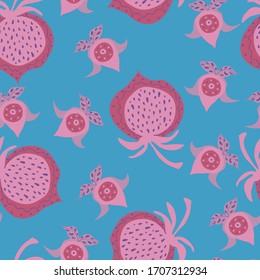 Vector seamless pattern with pink stylized berries on blue background