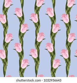 Vector seamless pattern with pink tulip flowers. Spring tender design. Can be used as greeting or wedding background. Best for wrapping paper.
