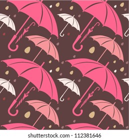 Vector seamless pattern with pink umbrellas.