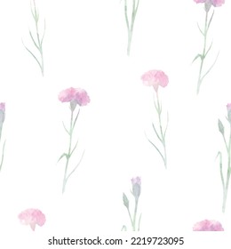 Vector seamless pattern with pink watercolor carnations
