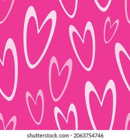 Vector Seamless pattern with pink and white hearts outlines.
 Designed for St Valentine's day. Great for fashion, textiles, background, greeting cards, mugs or product packaging.  
