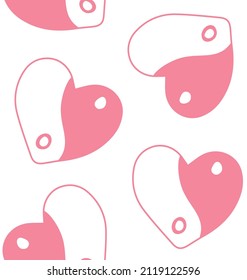 Patrón vectorial sin fisuras de los corazones rosados de Yin Yang aislados en fondo blanco